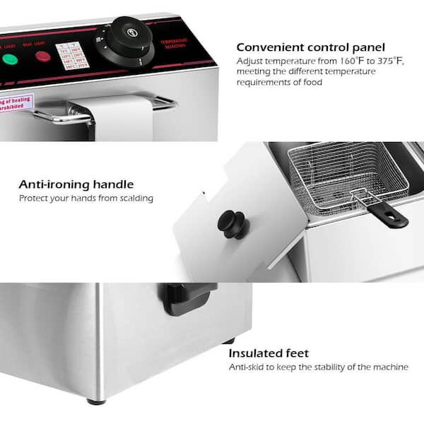 Commercial Electric Countertop Deep Fryer with Basket Residue Plate Lid  Automatic Temperature Control 2500W 12L Single Tanks Restaurant Home  Kitchen