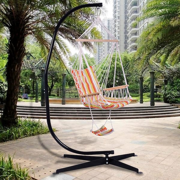 6.8 ft. Metal C Frame Hammock Stand Swing Chair Patio Garden in Black