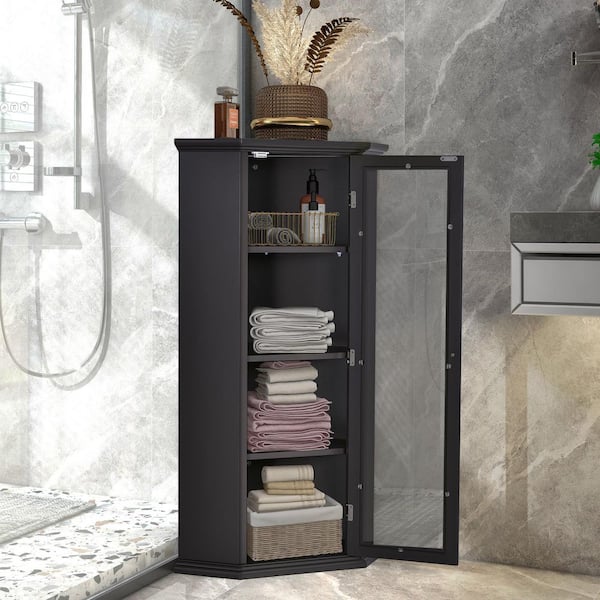 MIRACOL Bathroom Corner Storage Cabinet - 2 Adjustable Shelves and 2 Doors  Triangle Cabinets Furniture - Floor Cabinets Decorations for Home Kitchen