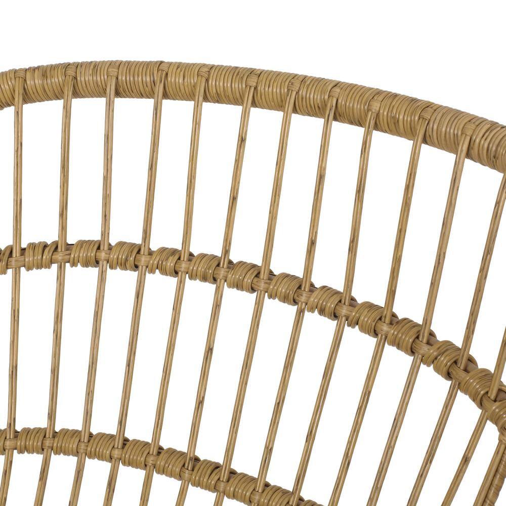 Set of 2 Light Brown and Beige Wicker Outdoor Dining Chairs with Iron Frame