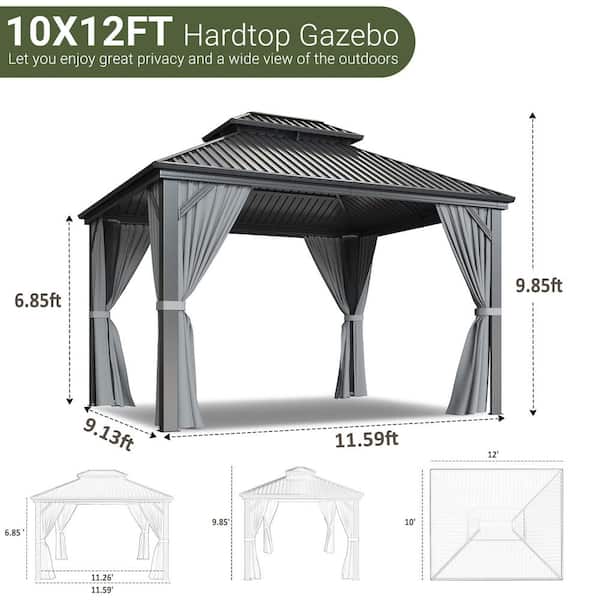 VIWAT 10 ft. x 12 ft. Hardtop Gazebo with Aluminum Frame
