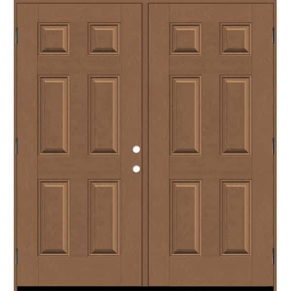 Steves & Sons Regency 72 in. x 80 in. 6 Panel RHOS AutumnWheat Stain Mahogany Fiberglass Double Prehung Front Door with 6-9/16 Jamb