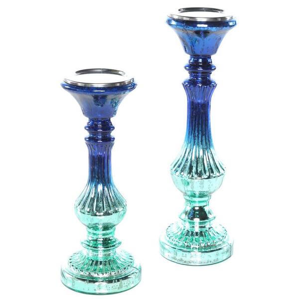 River of Goods Poetic Wanderlust by Tracy Porter Blue and Teal Mercury Glass Candle Holder (Set of 2)