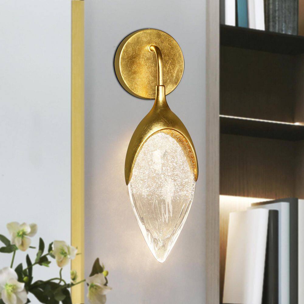Vintage 1-Light Gold LED Wall Sconce Bedroom Living Room Wall Light with Teardrop Seedy Glass Antique Gold Leaf Accents price history on PriceWatchPro