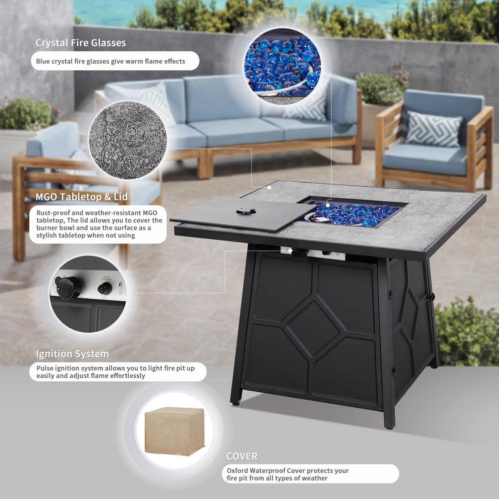 32-Inch Square Stone Gas Fire Pit Table