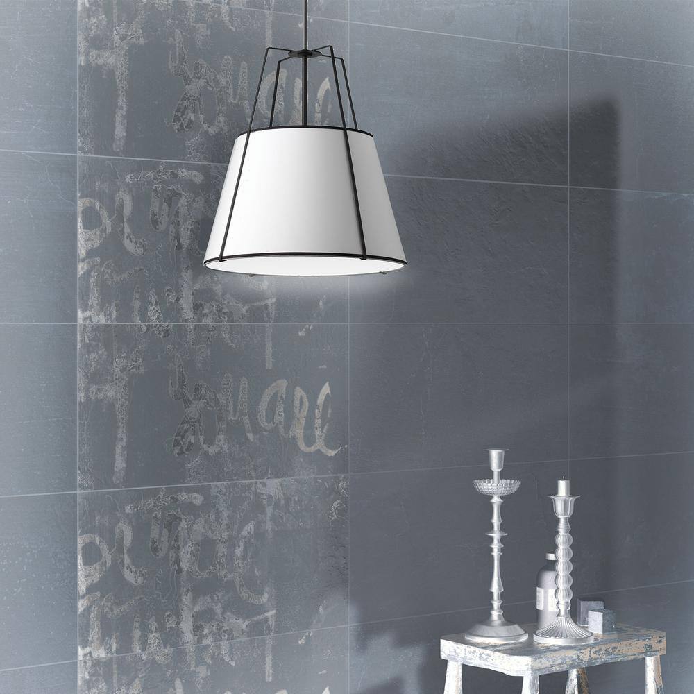 Matte Black 18" Modern Drum Pendant Light with White Shade