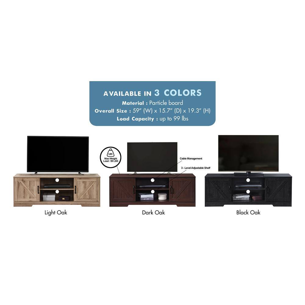 59" Black Oak Farmhouse TV Stand with Sliding Barn Doors