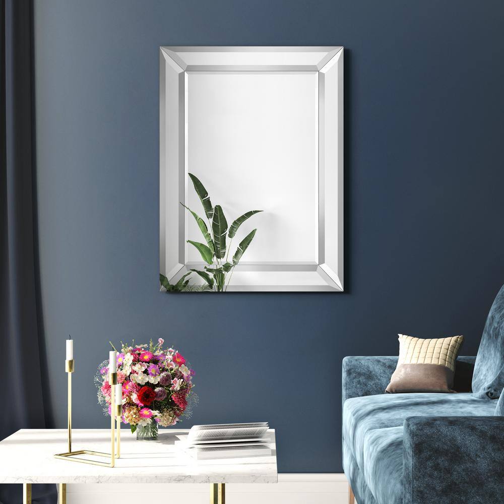 Rectangular Beveled Diamond Silver Framed Wall Mirror 40" x 30"