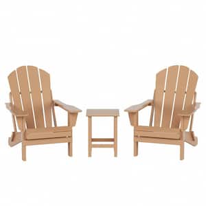 Luna Outdoor Poly Teak Plastic Adirondack Chair Set with Side Table (3-Piece)