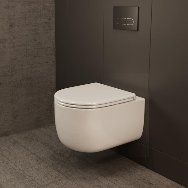 Round Wall-Hung Toilet Bowl White Modern Style with Powerful Tornado Flush, Easy-Clean Rimless Design, Adjustable Height