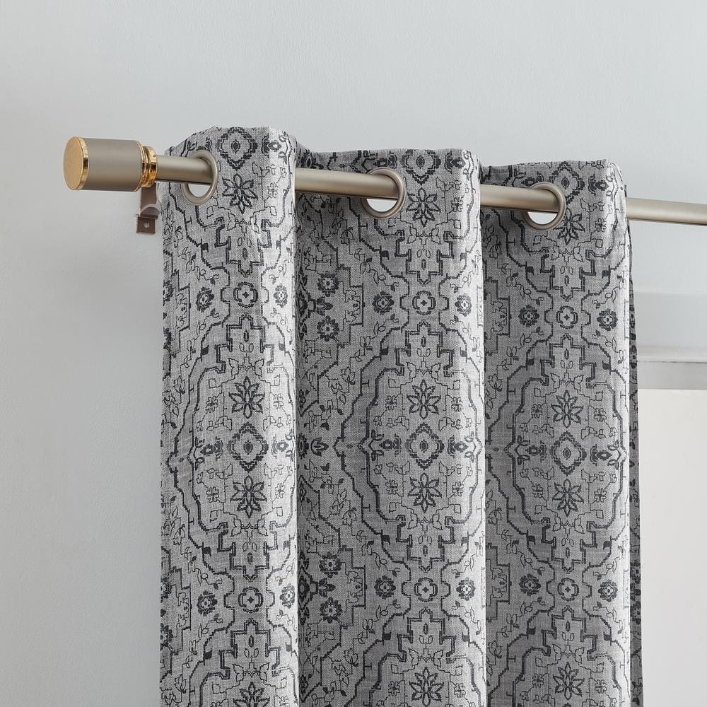Charcoal Gray Ikat Blackout Grommet Window Curtain Panels, 37" x 63"