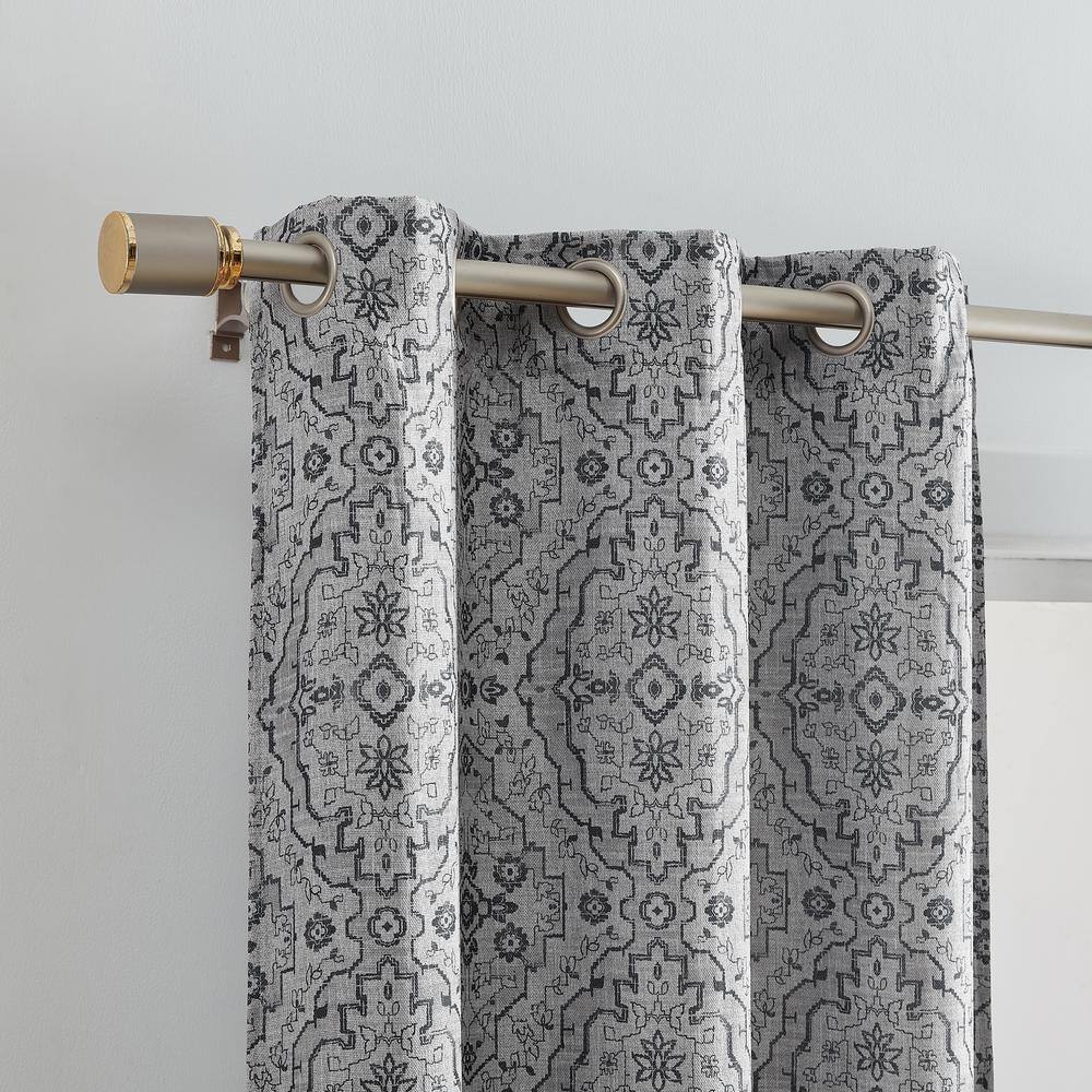 Charcoal Ikat Print Blackout Window Curtain Panels, Set of 2, 37" x 84"