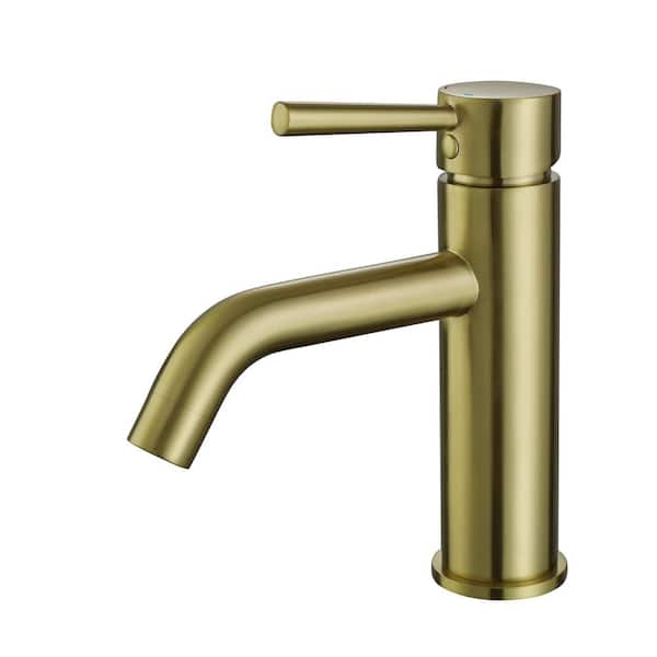 Modland Single-Hole Level Single-Handle Deck Mount Bathroom Faucet with Round Shape in Brushed Gold 1Pack