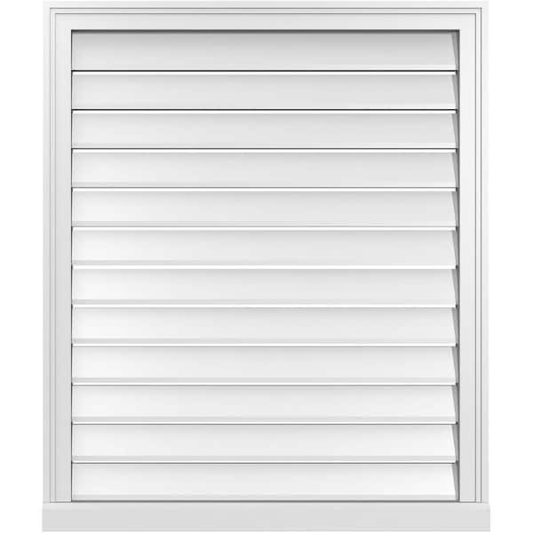 Ekena Millwork 32 in. x 38 in. Vertical Surface Mount PVC Gable Vent: Functional with Brickmould Sill Frame