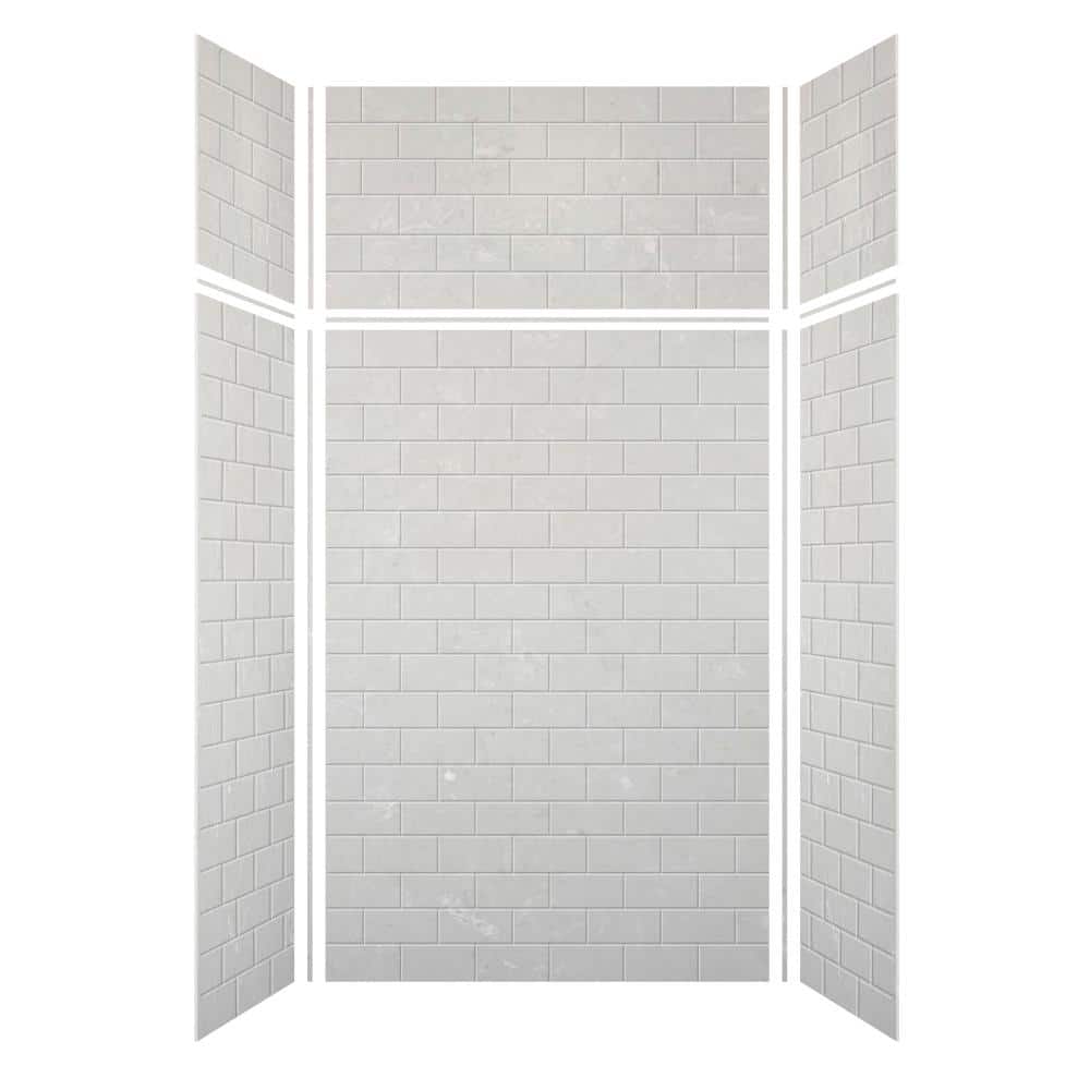Lunar Gray Subway Tile 48'' x 96'' Solid Surface Shower Wall Kit