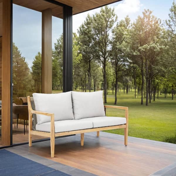 Spring Arcacia Wood Patio Outdoor Loveseat Sofa with Gray Cushions