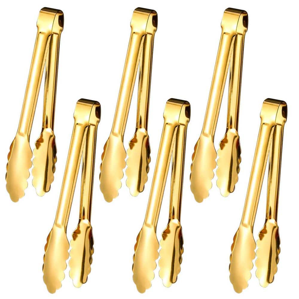 Set of Six 9-Inch Gold Plated Stainless Steel Serving Tongs for Cooking and Buffet Use price history on PriceWatchPro