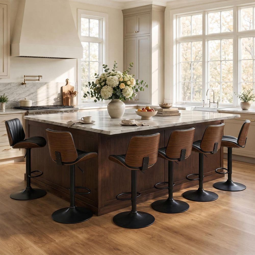 33.5 in. H Black Nova Modern Leather Swivel Counter Barstool Set of 6