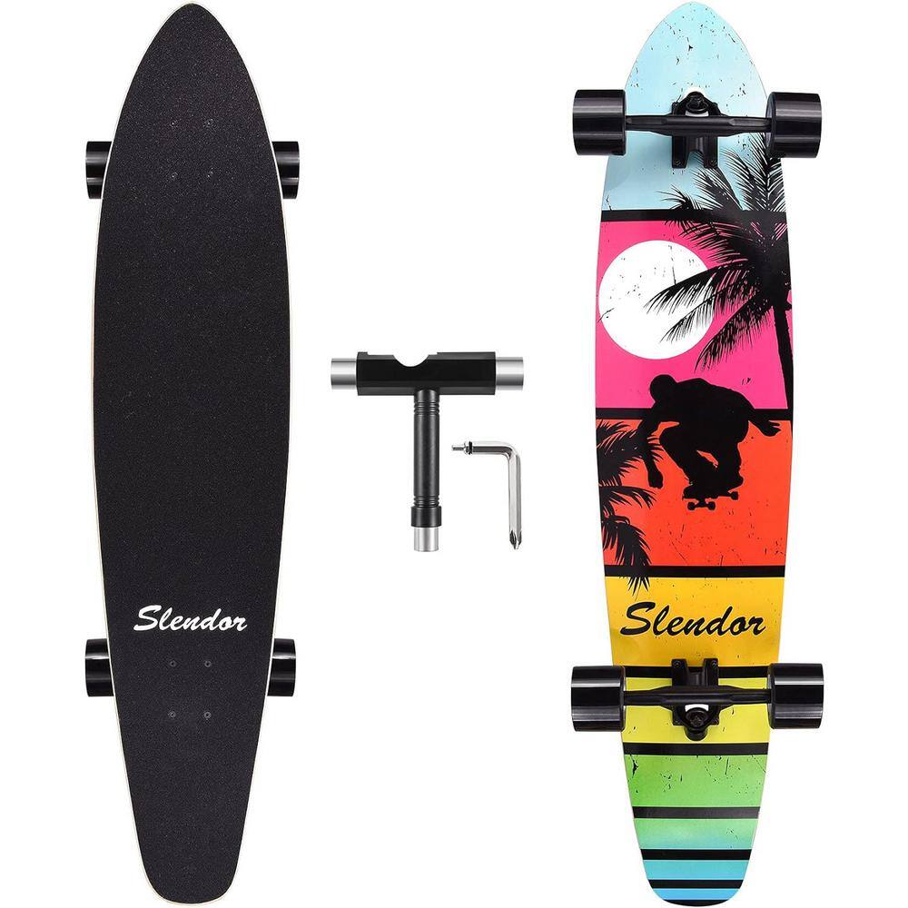 SEEUTEK Cosmo 42 in. Colorful Landscape Longboard Skateboard Drop Through Deck Complete Maple