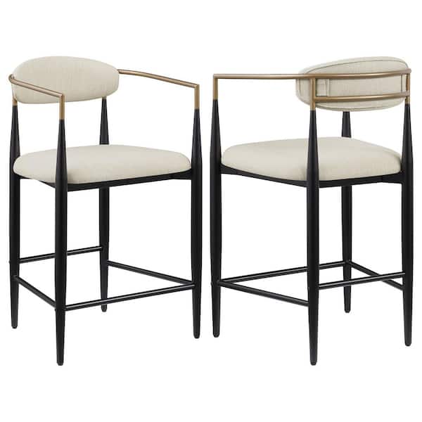 Tina 25 in. Beige Open Back Wood Counter Height Bar Stool with Fabric Seat (Set of 2)