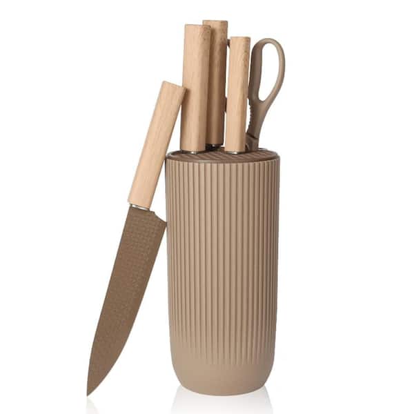 6-Piece Anti-Rust Non-stick Stainless Steel Kitchen Knife Set with Knife Block, Coffee