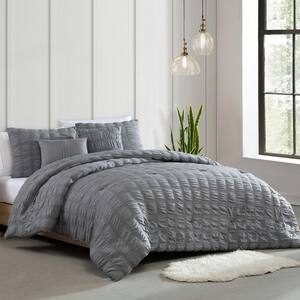 5-Piece Microfiber Seersucker Comforter Sets Brady Grey Queen