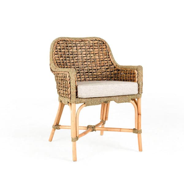 Benjara Brown and Cream Polyester Arm chair with Padded Seat