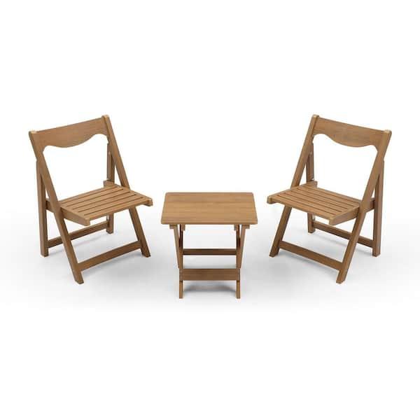 Zeus & Ruta Teak 3-Piece Plastic Foldable Outdoor Bistro Set with 2-Chairs and Rectangular Table for Garden, Backyard and Balcony