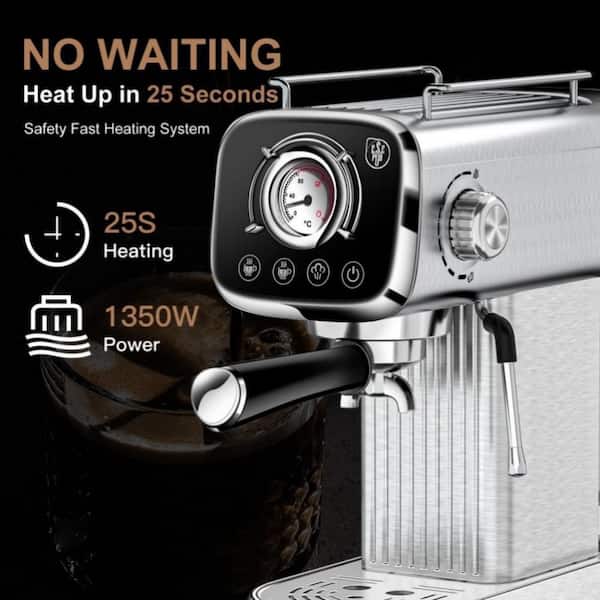 Amucolo 2-Cup Stainless Steel 20-Bar Espresso Machine with ESE POD Capsules Filter, Milk Frother Steam Wand, Water Tank