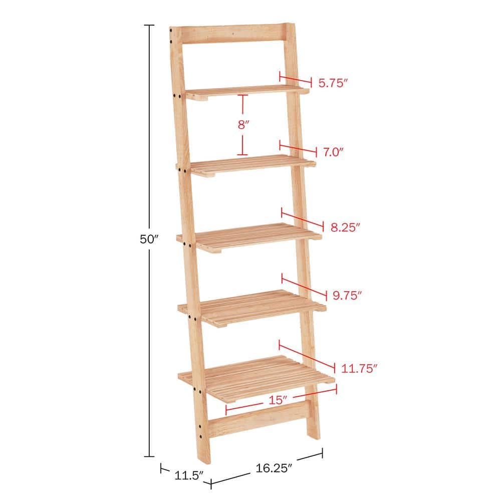 Oak 5-Tier Leaning Ladder Bookshelf for Home Decor