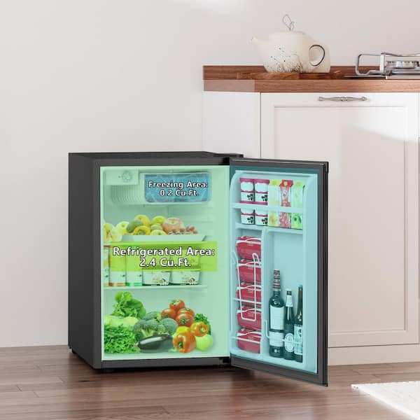 17.52 in. 2.6 cu. ft. Mini Refrigerator with Freezer, Removable Glass Shelf, Reversible Door in Black
