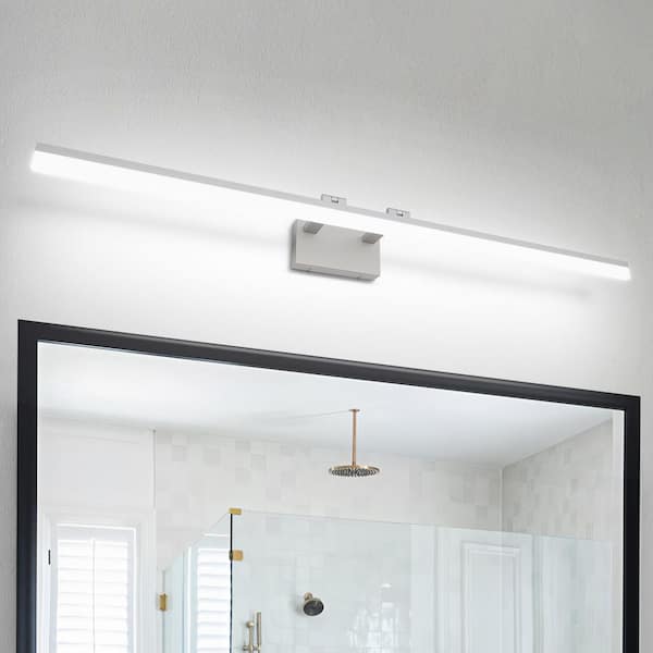 JUSHENG 47 in. 1 Light Silver LED Vanity Light Bar with Aluminum Frosted Dimmable 5500K Light