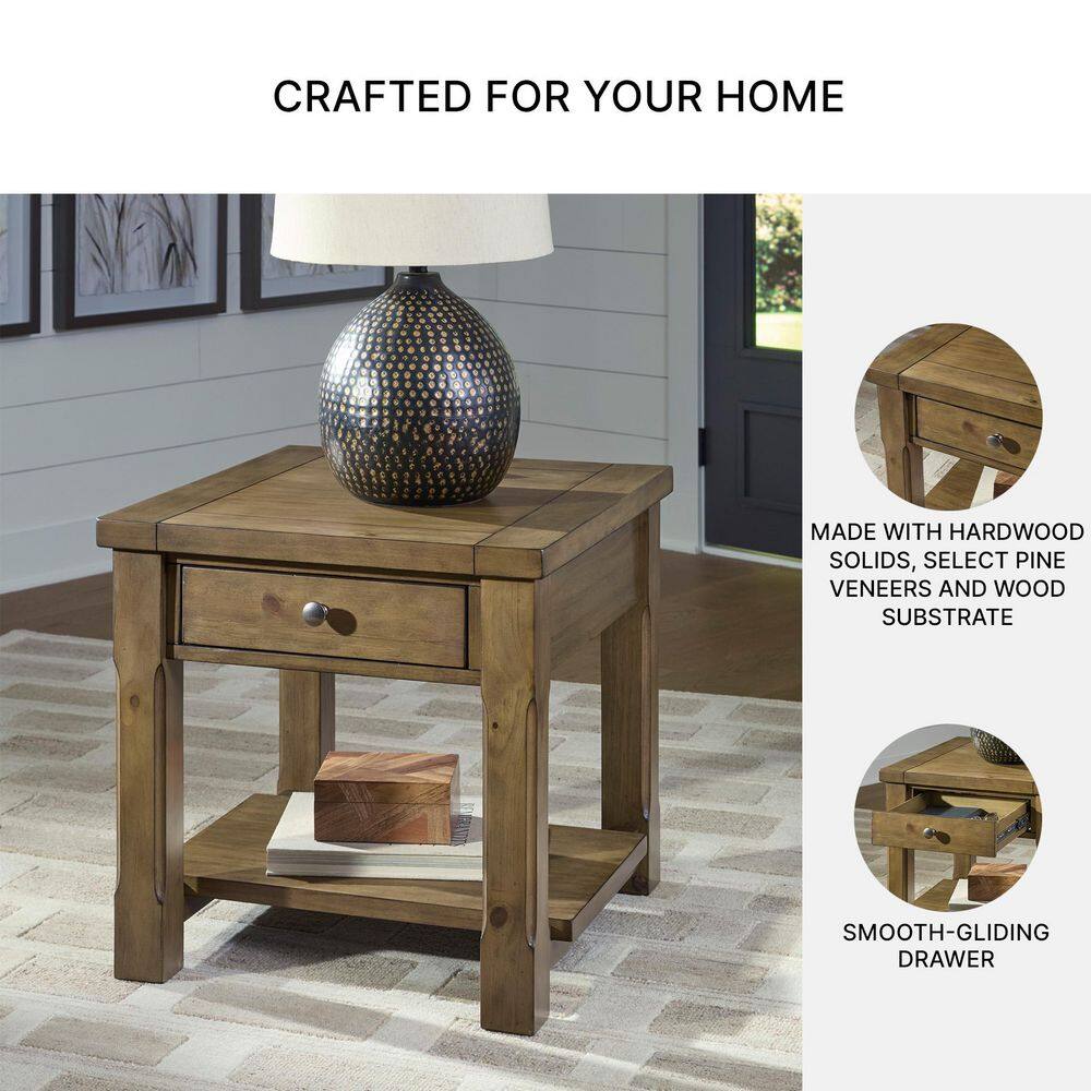 Vandenmore 24 in. Light Brown Rectangle MDF End Table with Shelves - thumbnail 7