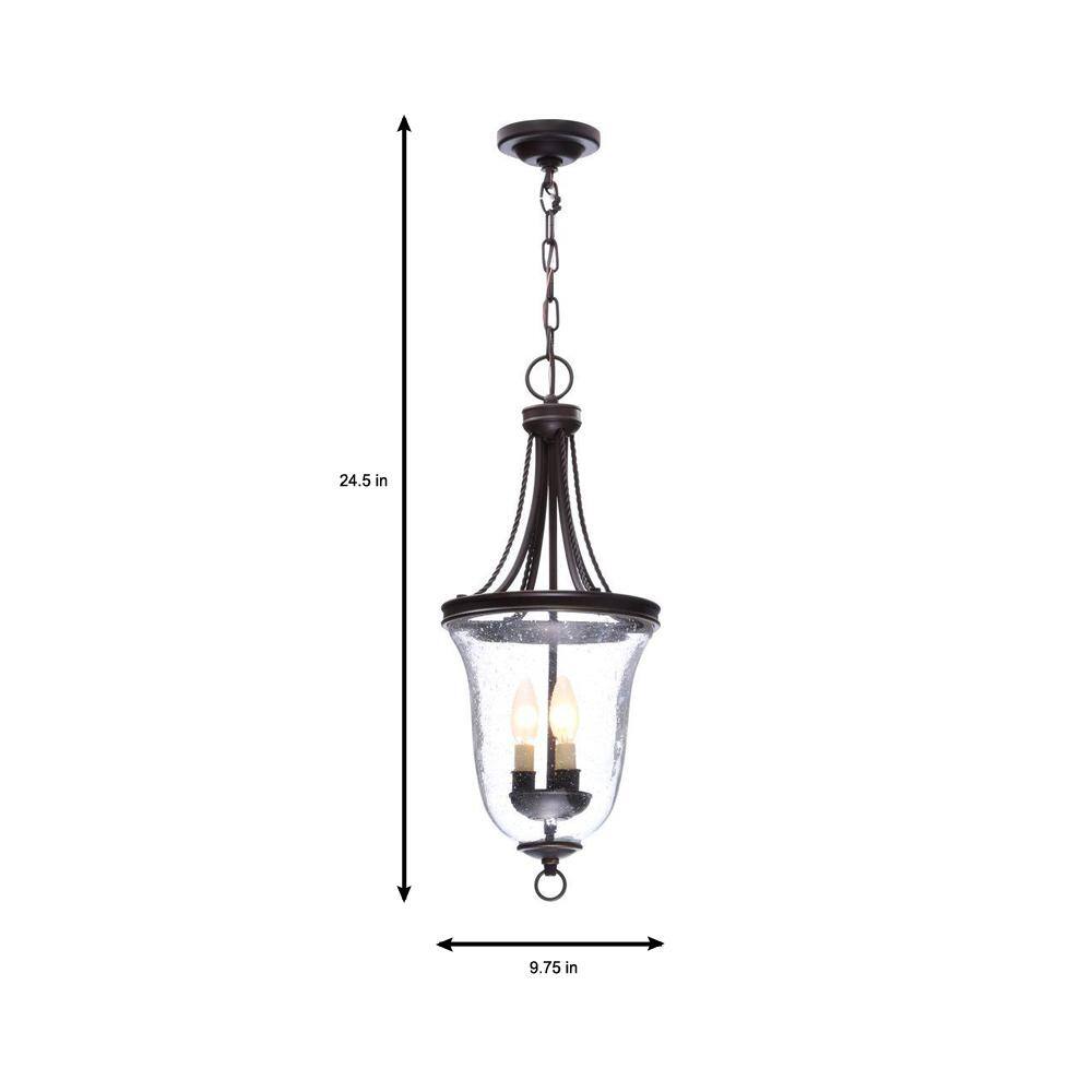 Antique Bronze Seeded Glass 3-Light Pendant