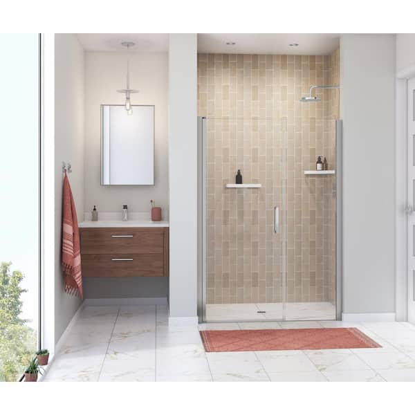 Manhattan 49 in. to 51 in. W x 68 in. H Frameless Pivot Shower Door with Clear Glass in Chrome