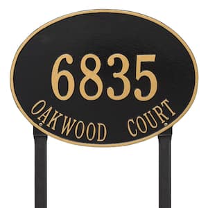 Hawthorne Estate Oval Black/Gold Lawn 2-Line Address Plaque