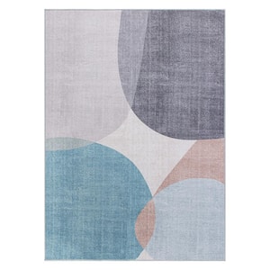 Multi 3 ft. 3 in. x 5 ft. Contemporary Geometric Machine Washable Area Rug