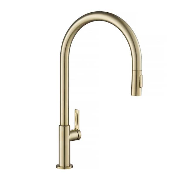 KRAUS Oletto High-Arc Single-Handle Pull-Down Sprayer Kitchen Faucet in Spot Free Antique Champagne Bronze