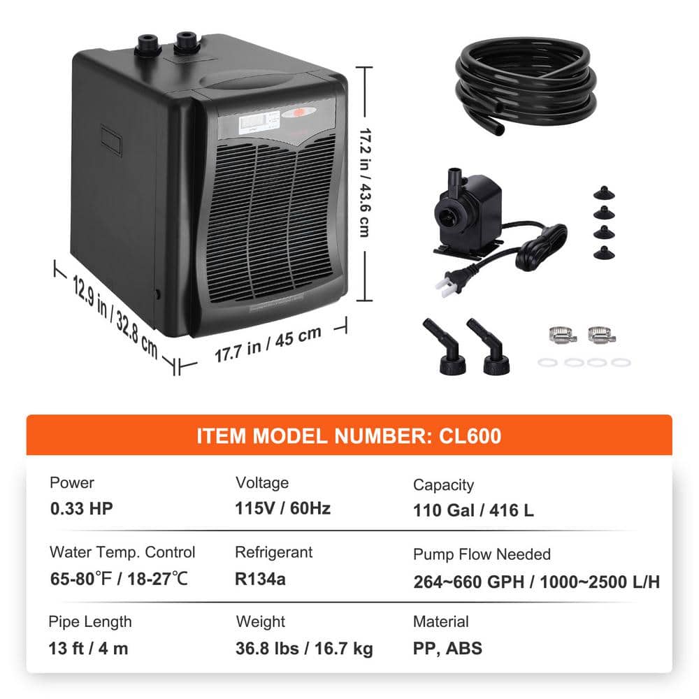 Black 17.7" Aeroponic Indoor Hydroponic Water Chiller