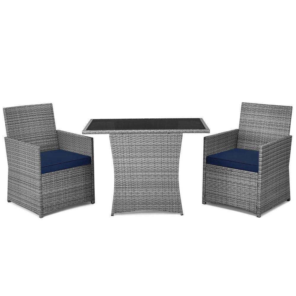 3-Piece Wicker Patio Conversation Set with Blue Cushions price history on PriceWatchPro