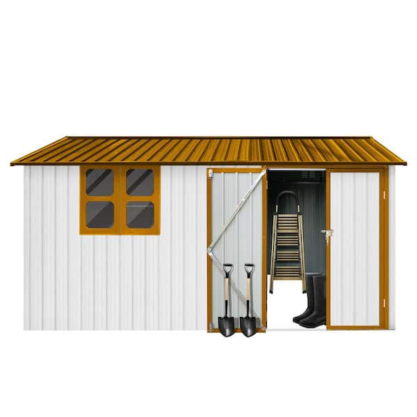 Metal garden sheds 12ftx10ft outdoor storage sheds white+yellow with window
