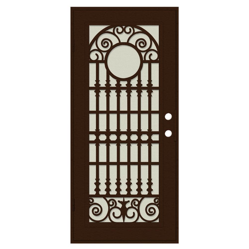 Spaniard 32 in. x 80 in. Right Hand/Outswing Copper Aluminum Security Door with Beige Perforated Metal Screen -  Unique Home Designs, 3S2029DL2CPP6A