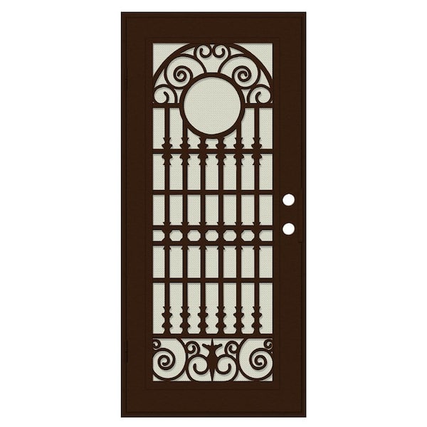Unique Home Designs Spaniard 32 in. x 80 in. Right Hand/Outswing Copper Aluminum Security Door with Beige Perforated Metal Screen