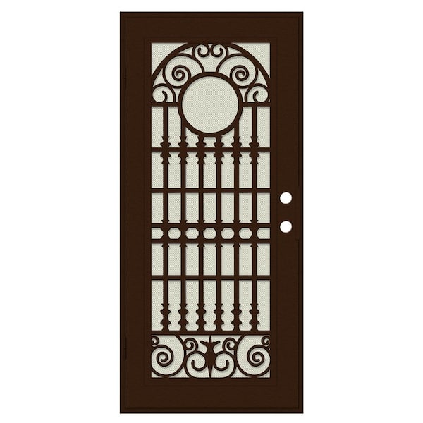 Unique Home Designs Spaniard 36 in. x 80 in. Right Hand/Outswing Copper Aluminum Security Door with Beige Perforated Metal Screen
