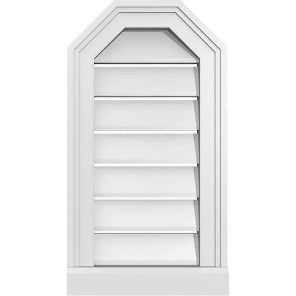Ekena Millwork 12" x 22" Octagonal Top Surface Mount PVC Gable Vent: Functional with Brickmould Sill Frame