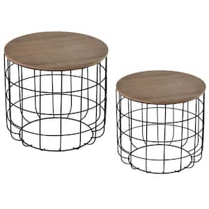 19.75 in. Black Round MDF Coffee Table with a Retro Industrial Style with 2-Pieces
