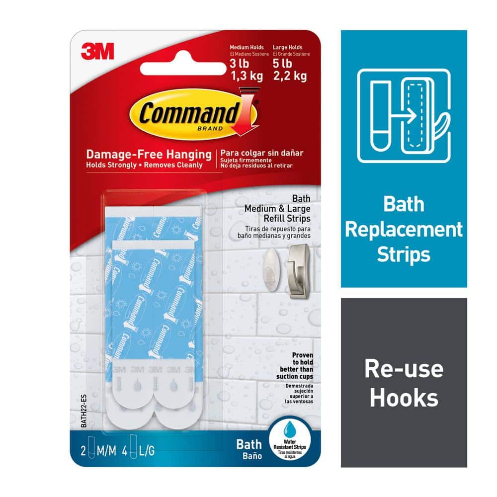 Command 3 lb. & 5 lb. Assorted White Bath Refill Strips (2 Medium, 4 Large  Strips) Bath22-ES - The Home Depot