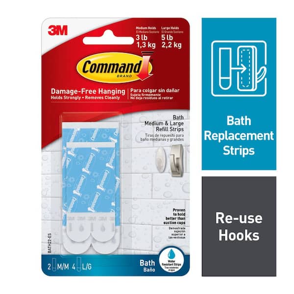 Command 3 lb. & 5 lb. Assorted White Bath Refill Strips (2 Medium, 4 Large  Strips) Bath22-ES - The Home Depot