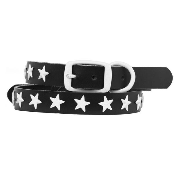 Platinum Pets 14.25 in. Black Genuine Leather Dog Collar in White Stars
