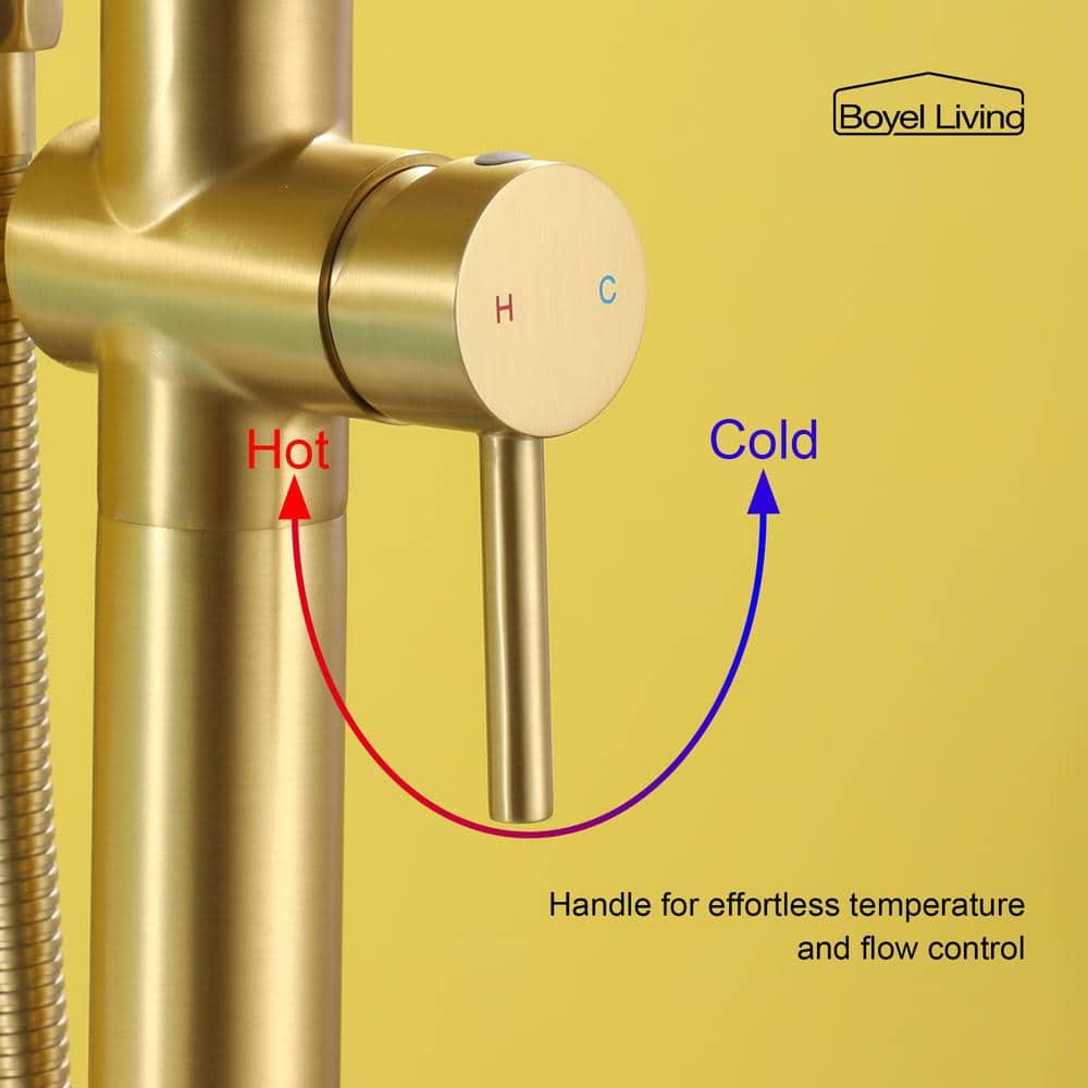 Brushed Gold Double Handle Floor Mount Tub Filler
